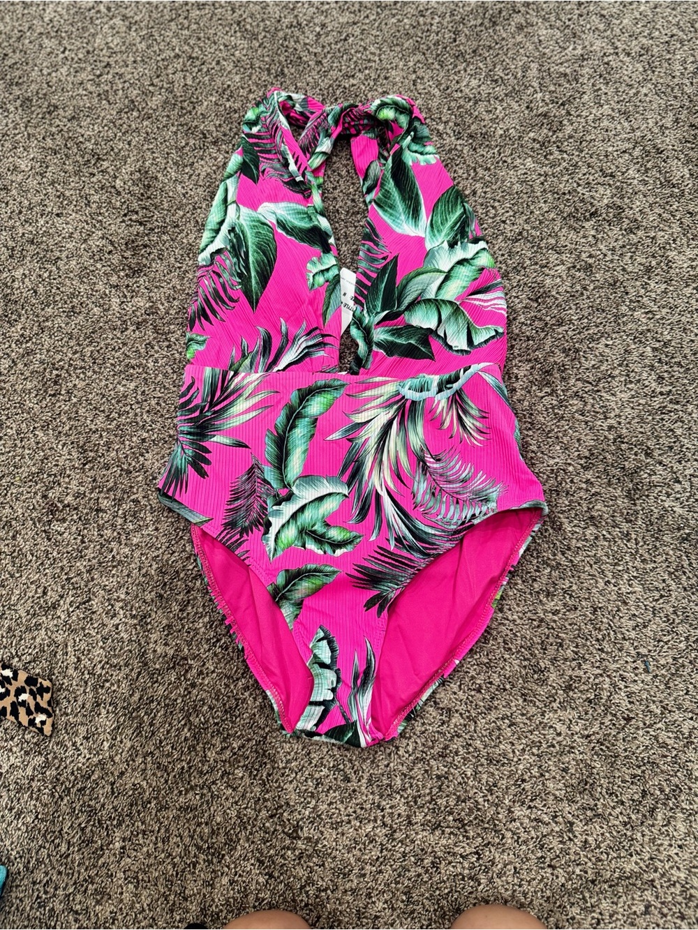 Women's Pink Tropical Halter One-Piece Swimsuit